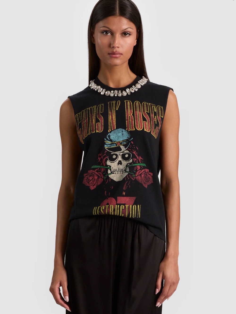 Alice + Olivia Michah Embellished Muscle Tank Guns and Roses Size XS/S